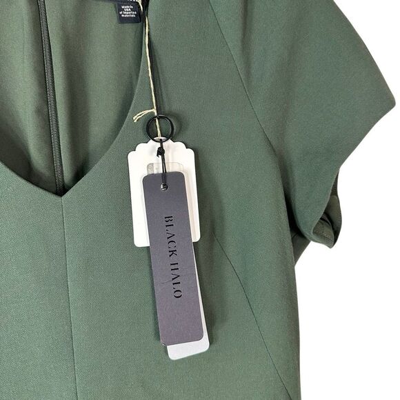 BLACK HALO Gypsy Rose Rainforest Green Jumpsuit Size 4 Tapered Leg Short Sleeve - Picture 5 of 12